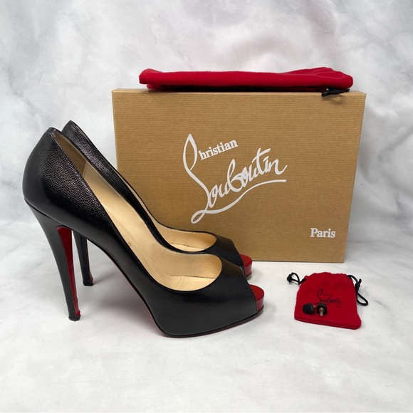 Christian Louboutin Shoes - Christian Louboutin Very Prive 120 Platform Leather Pump Heels Black Red 40.5